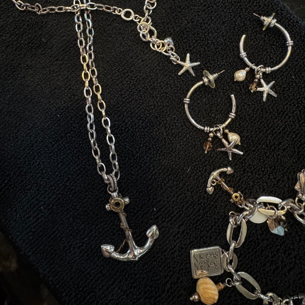 Brighton Nautical Charm Bracelet Necklace & Earrings Retired Rare Vintage